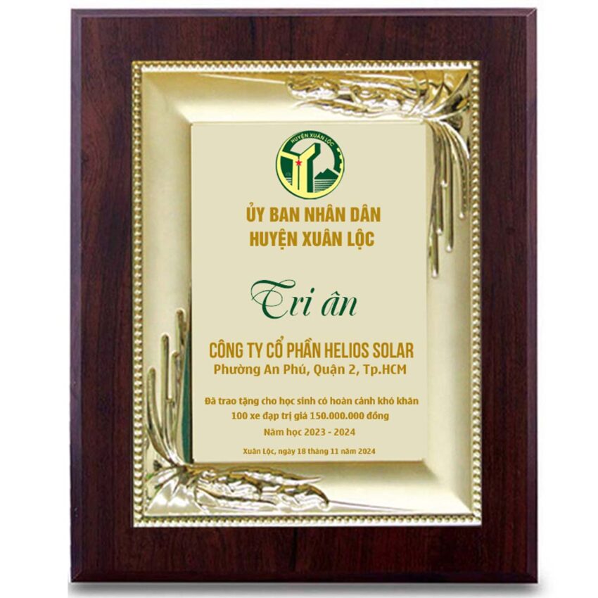 Bảng tri ân tấm lòng vàng
