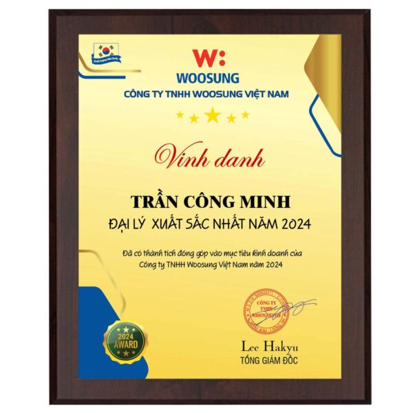 Bảng chứng nhận nhà phân phối, đại lý bán hàng xuất sắc